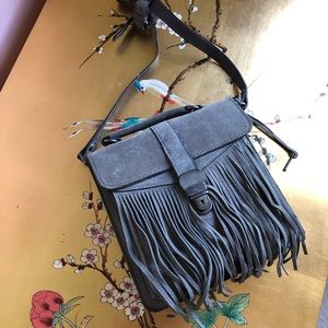 Patricia Nash grey fringe messenger bag suede nwot
